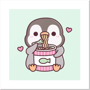 Cute Penguin Loves Instant Noodles Posters and Art